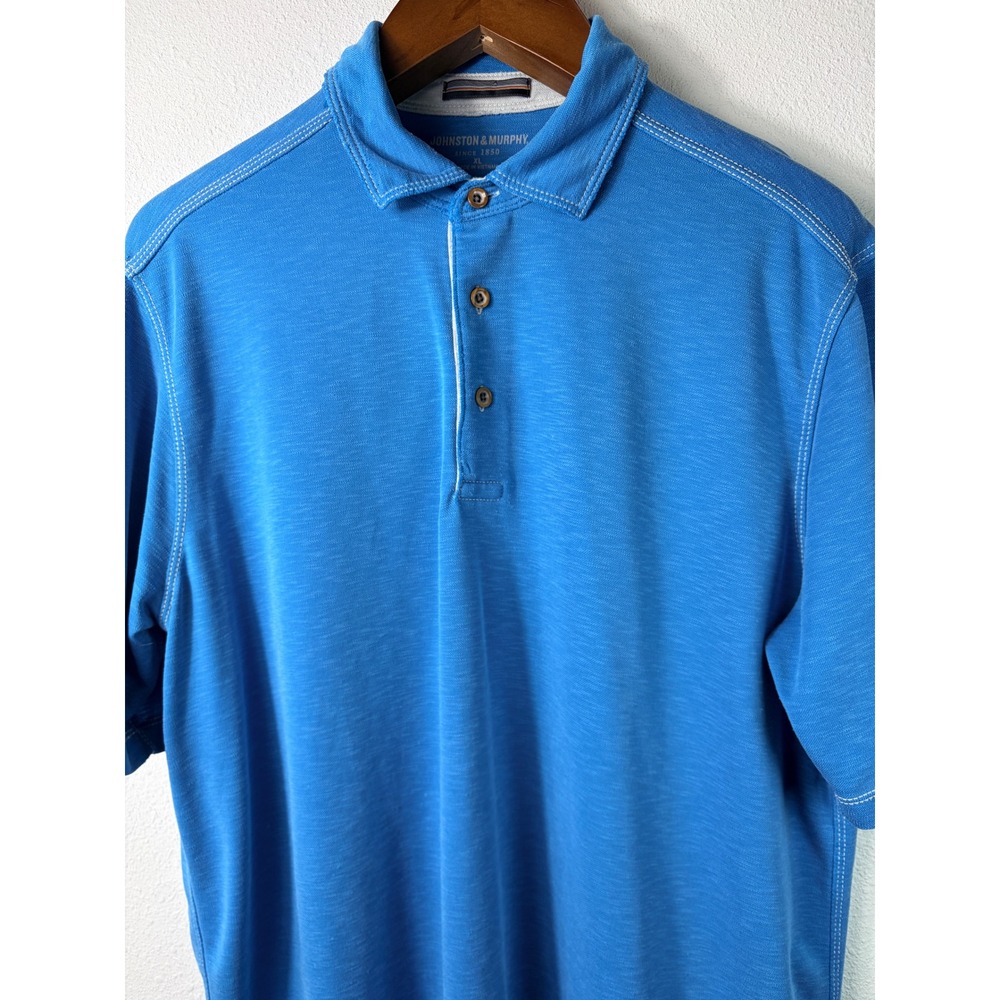 Johnston & Murphy Mens Polo Shirt Blue XL Slub Knit Short Sleeve Casual Relaxed